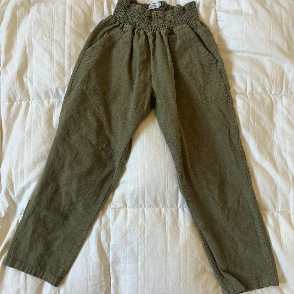 Emme Mama Everyday Transitional Maternity Smocked Linen Pant